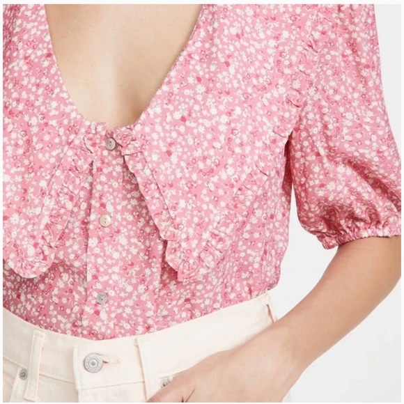 WAYF Amie Button Up Blouse Cherise Ditsy Floral XS cottagecore prairie - Picture 4 of 11